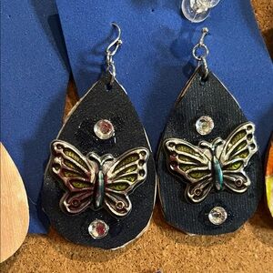 Butterfly Drop Earrings with Rhinestones, gothic